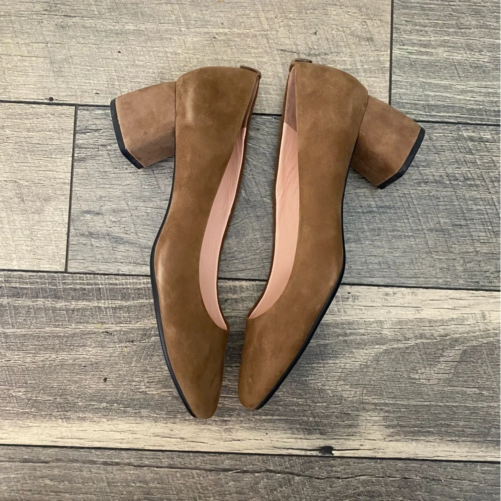 Kate Spade Shoes Size 10.5 Taupe Tan Brown Suede Beverly Pumps Block Heels NIB